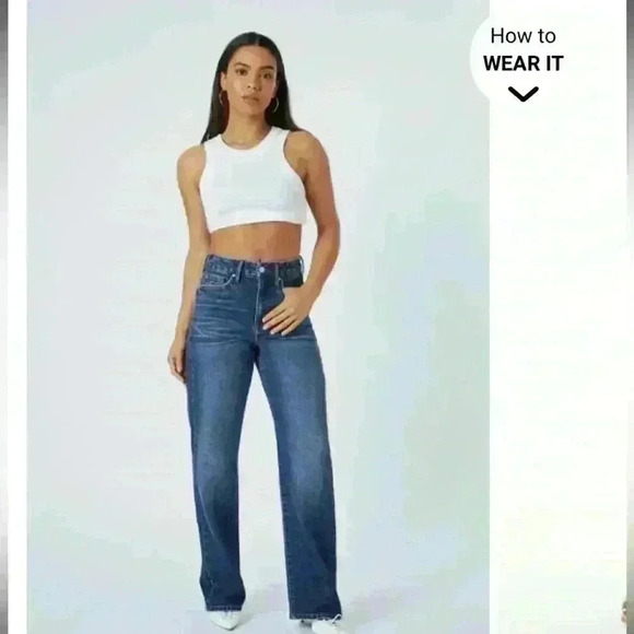 NWT Forever 21 Pinch Waist Loose Fit Relaxed Leg Dark Wash size 26 - Picture 2 of 6